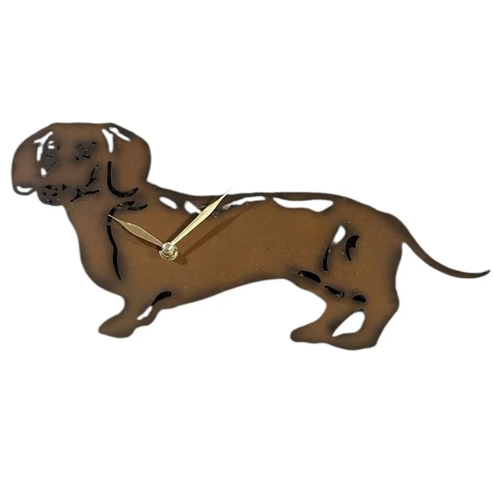 Like New Rare Metal Brown Dachshund Wall Clock